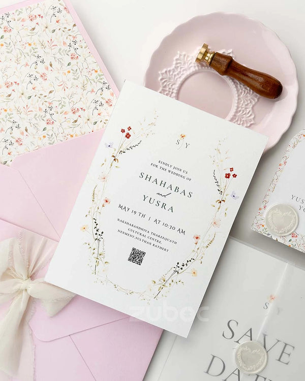 Customized Floral Bloom Wedding Invitation Suites (Set of 50)