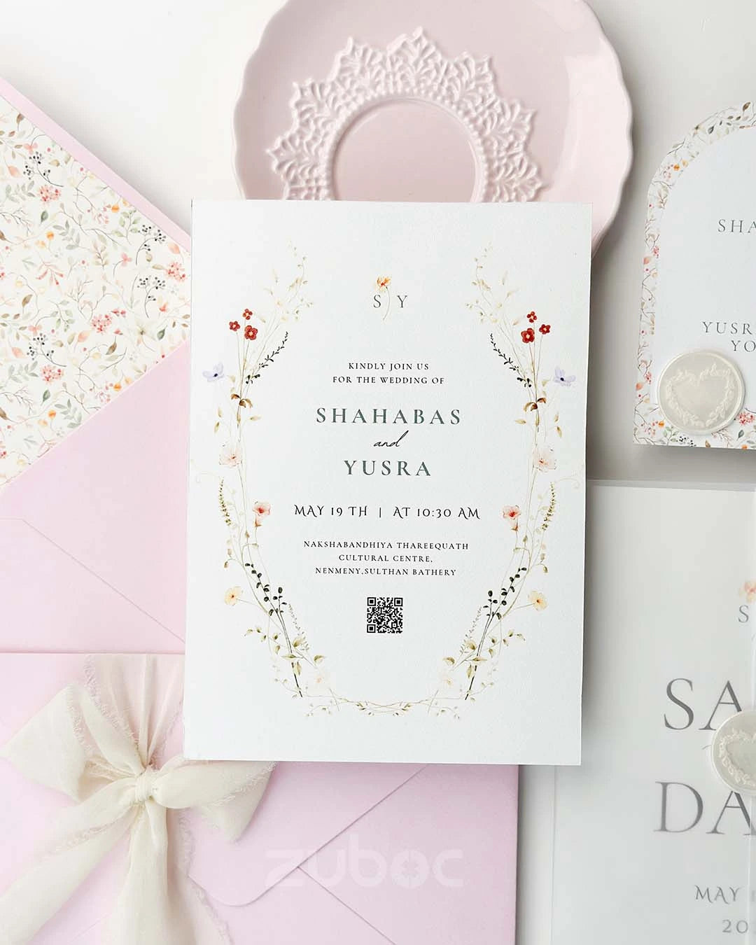 Customized Floral Bloom Wedding Invitation Suites (Set of 50)