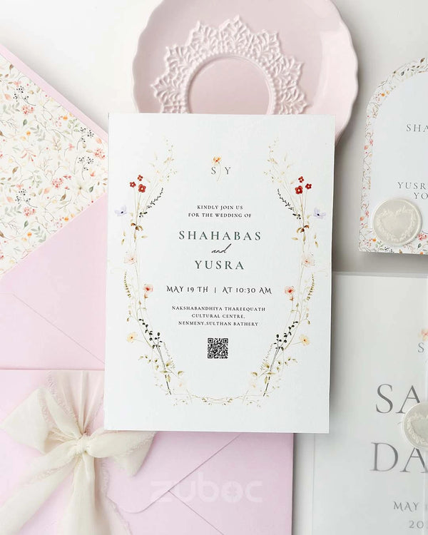 Customized Floral Bloom Wedding Invitation Suites (Set of 50)