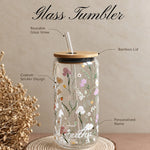 Customised Glass tumbler with bamboo lid & Straw