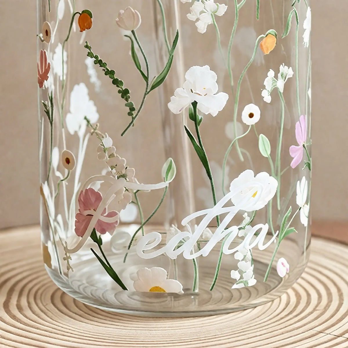 Customised Glass tumbler with bamboo lid & Straw