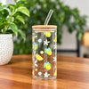 Customised Glass tumbler with bamboo lid & Straw