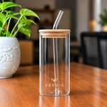 Customised Glass tumbler with bamboo lid & Straw