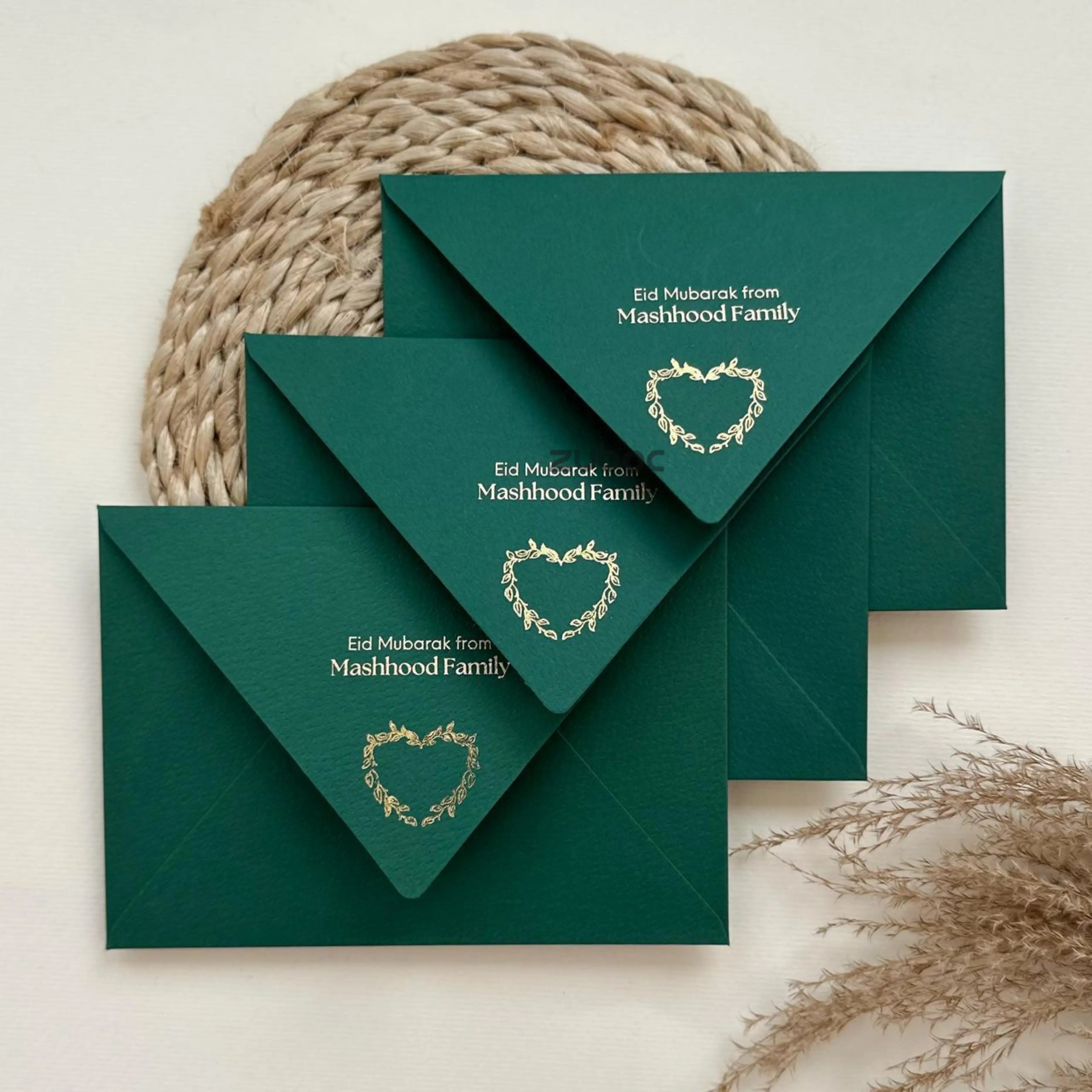 Eid Special Gold Foil Green Envelope (Set of 10)