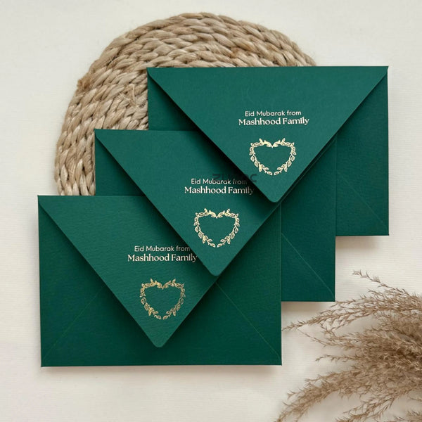 Eid Special Gold Foil Green Envelope (Set of 10)