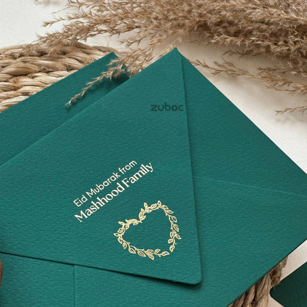 Eid Special Gold Foil Green Envelope (Set of 10)