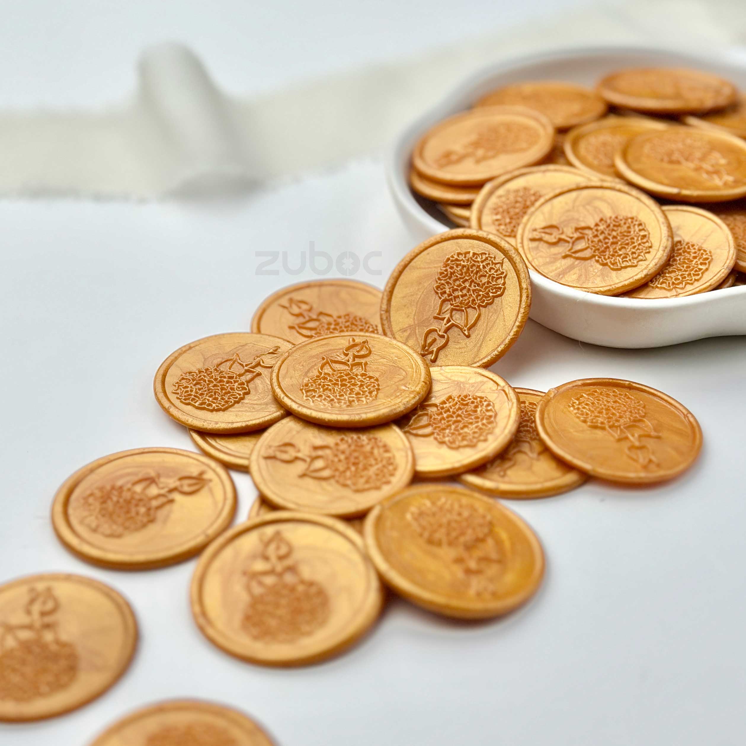 Hydrangea Wax Seal - Light Gold (set of 5)