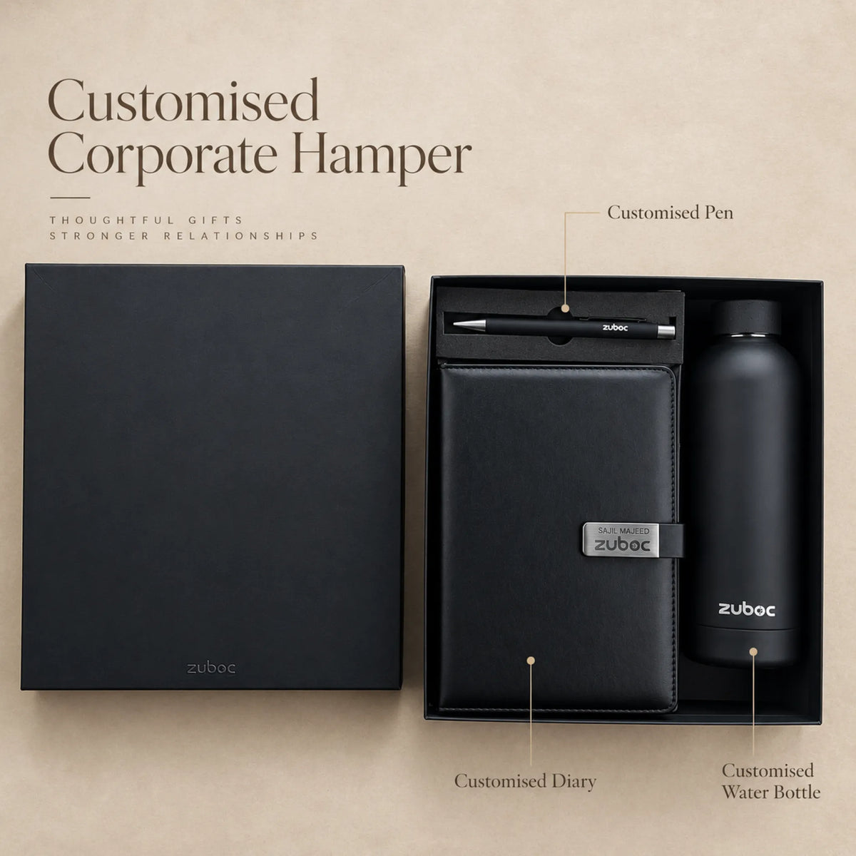 The Milestone Corporate Gift Box/Hamper - Customized Diary, Metal Pen & Bottle Combo