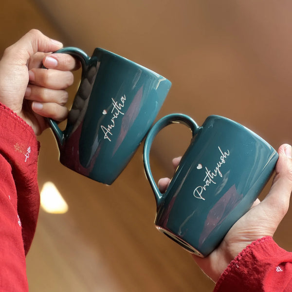 Personalized Stylish Tall Couple Mug / For Anniversaries -Teal Blue
