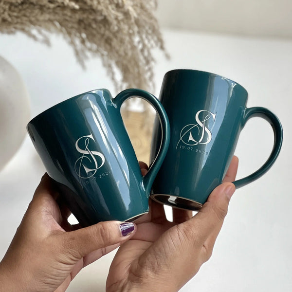 Personalized Stylish Tall Couple Mug / For Anniversaries -Teal Blue