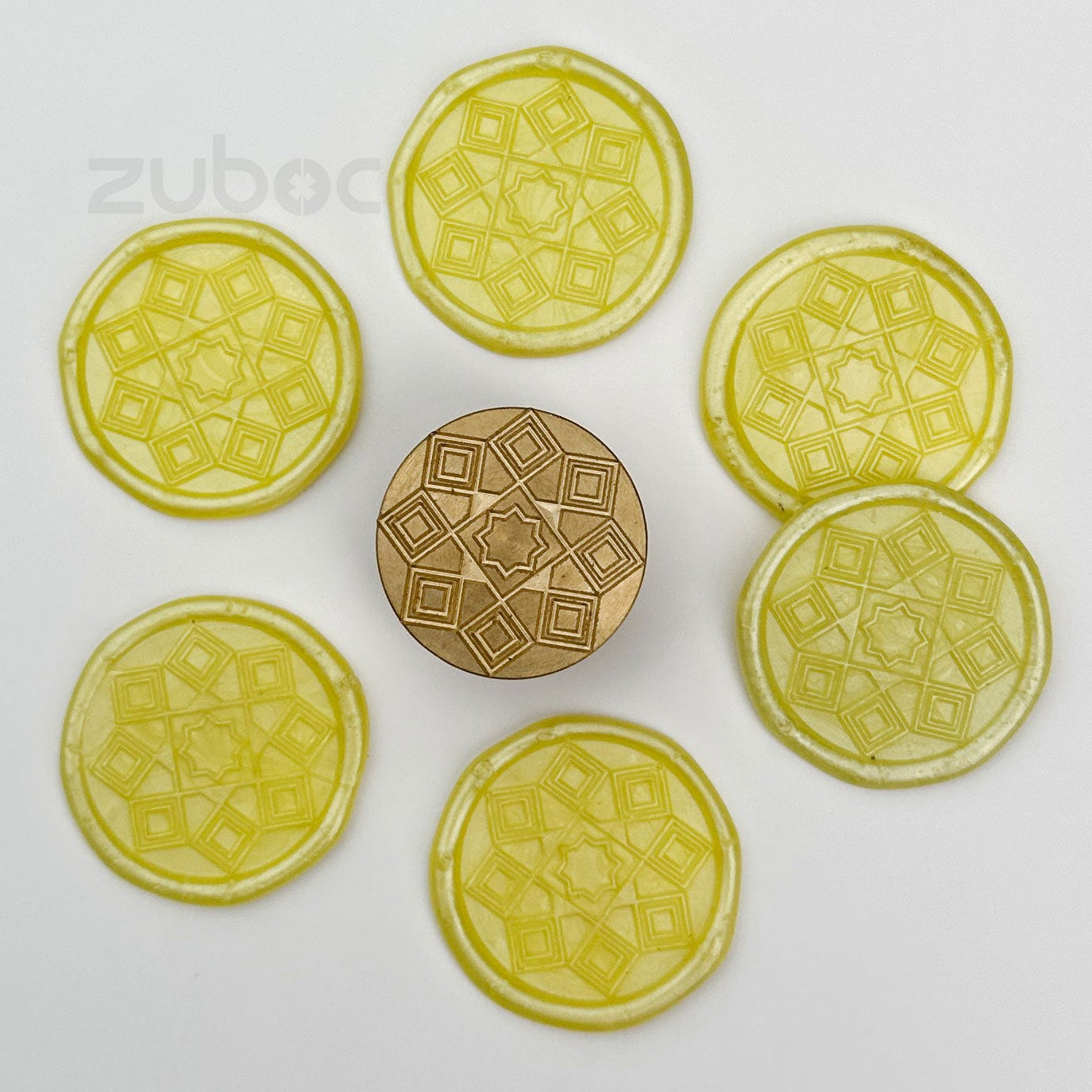 Brown wax stamp with wooden handle for handmade cards