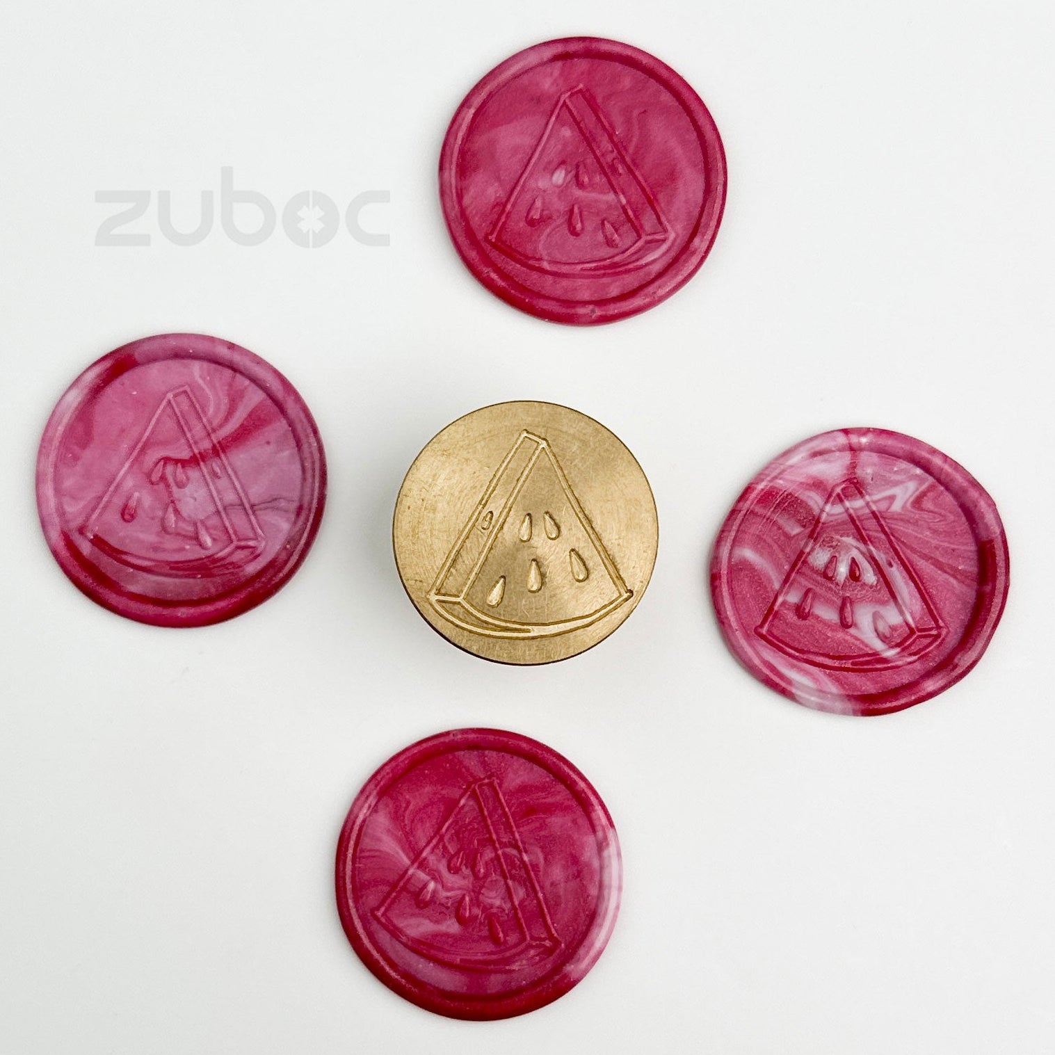 Watermelon wax stamp with wooden handle for handmade cards