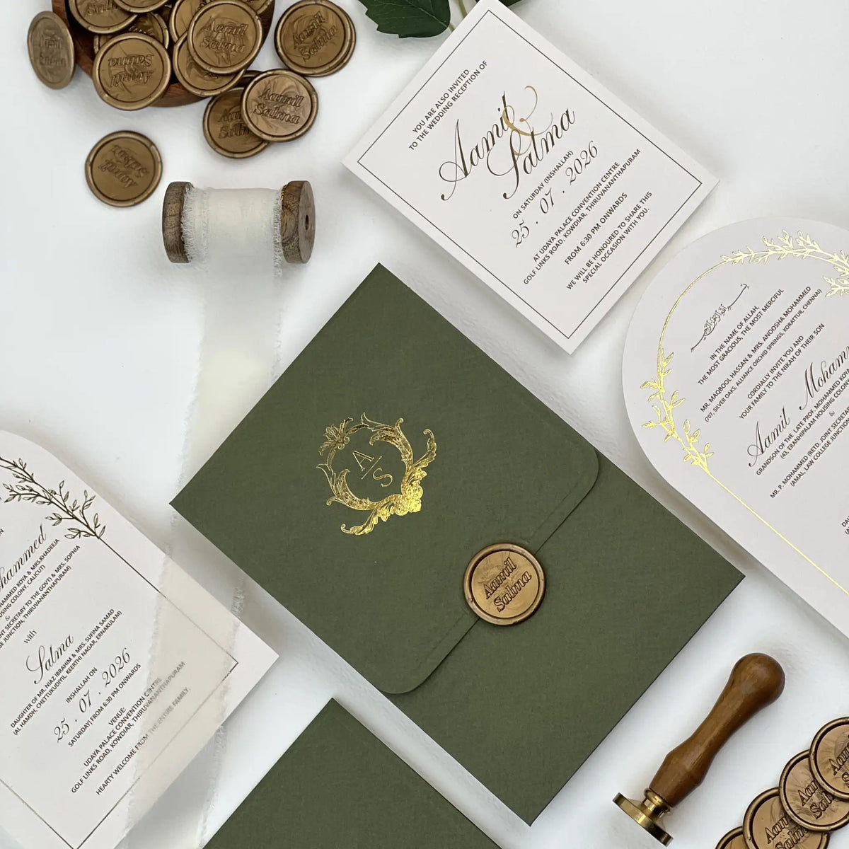 Wedding Invitation Suite – Gold Foil & Custom Wax Seal