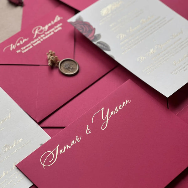 Wedding Invitation Suite – Gold Foil Elegance with Screen Printed Envelope