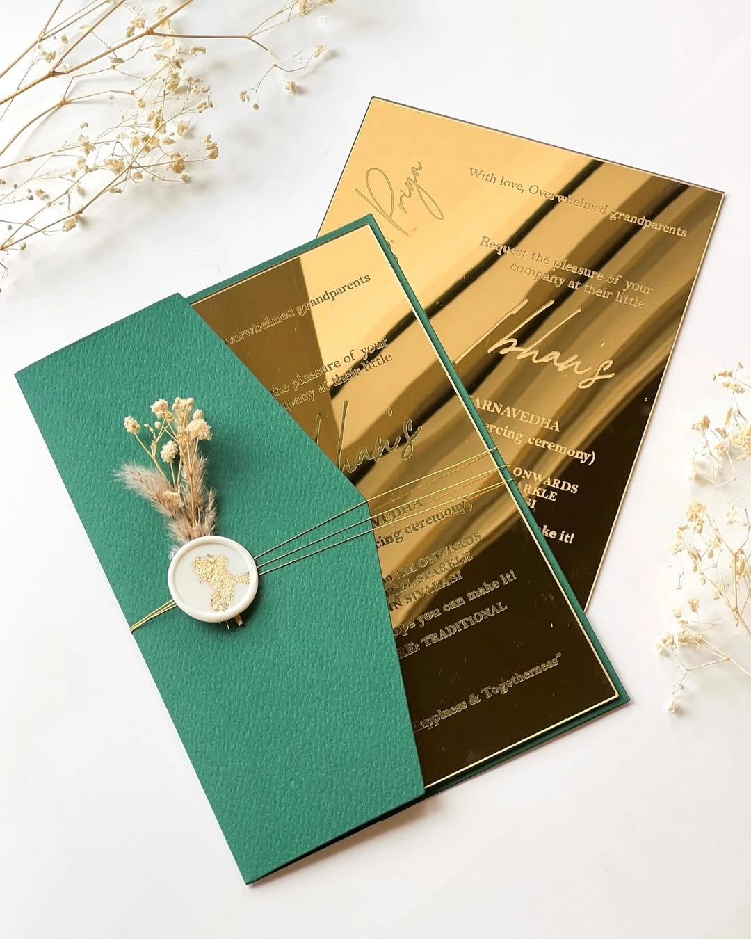 Burgundy and gold acrylic wedding suite top-down view for DIY projects