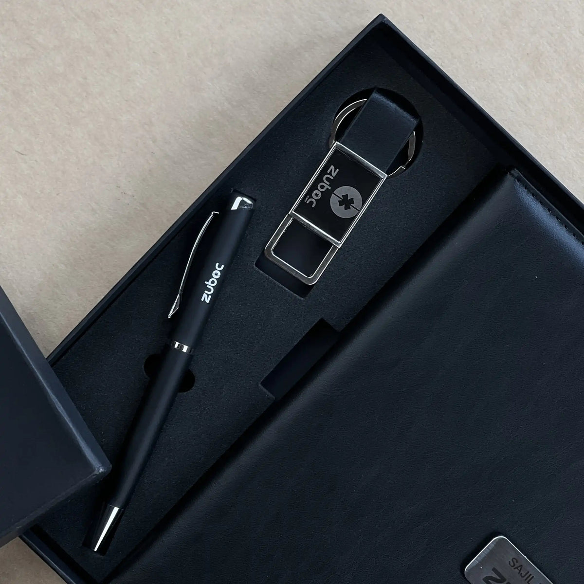 The Welcome Corporate Gift Box/Hamper - Customised Diary, Metal Pen & Keychain Combo