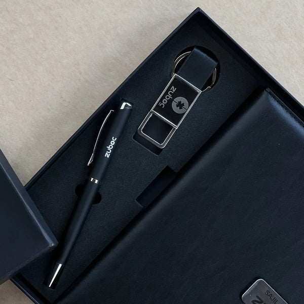 The Welcome Corporate Gift Box/Hamper - Customised Diary, Metal Pen & Keychain Combo