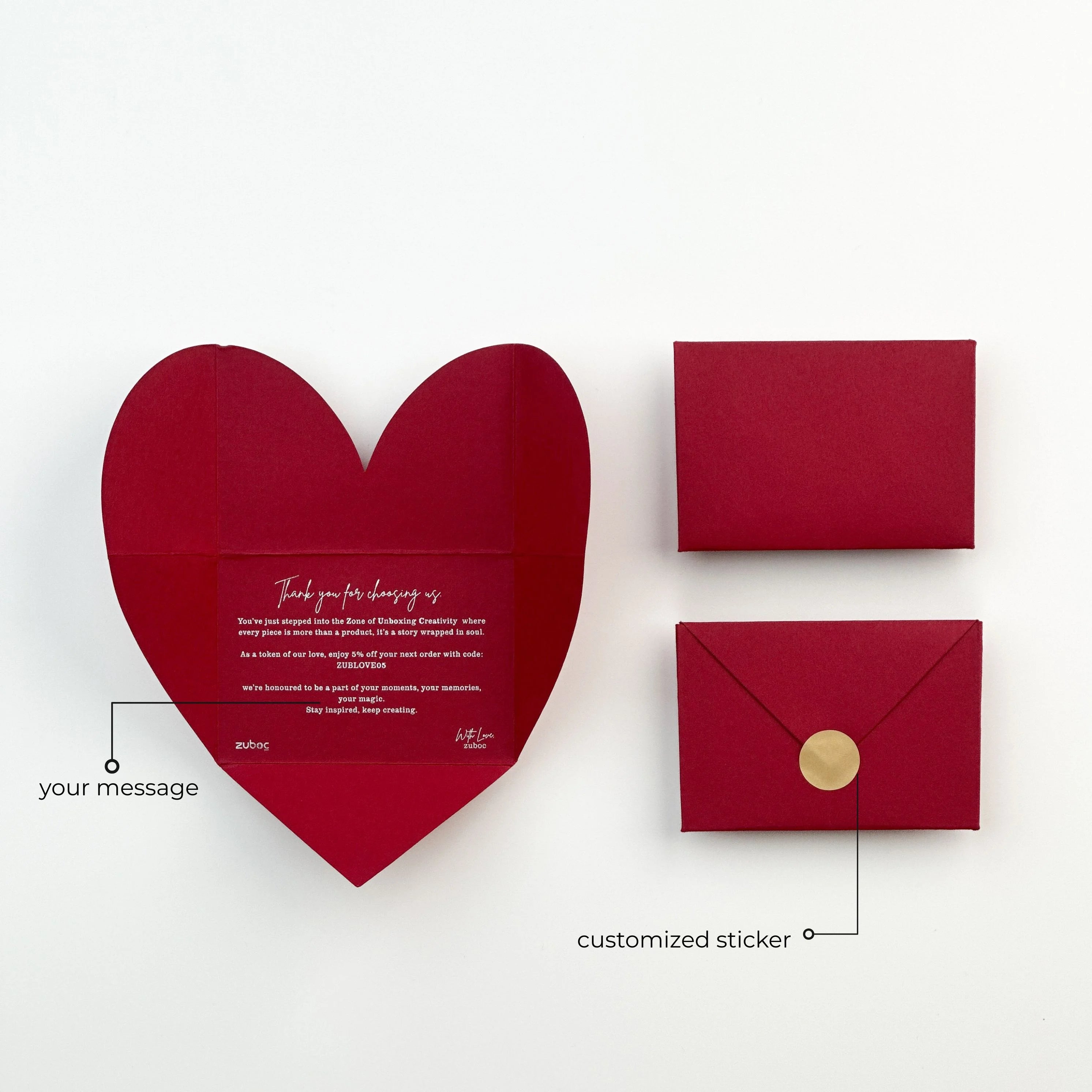Heart Envelope with Custom "Thank You" Note (set of 50)