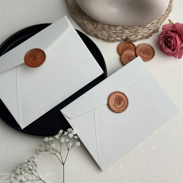 Lightest grey wedding invitation envelope with bronze gold envelope wax seal-2