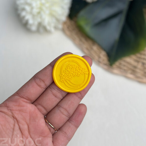 Wax seal in yellow flower basket design, perfect for elegant envelopes-1