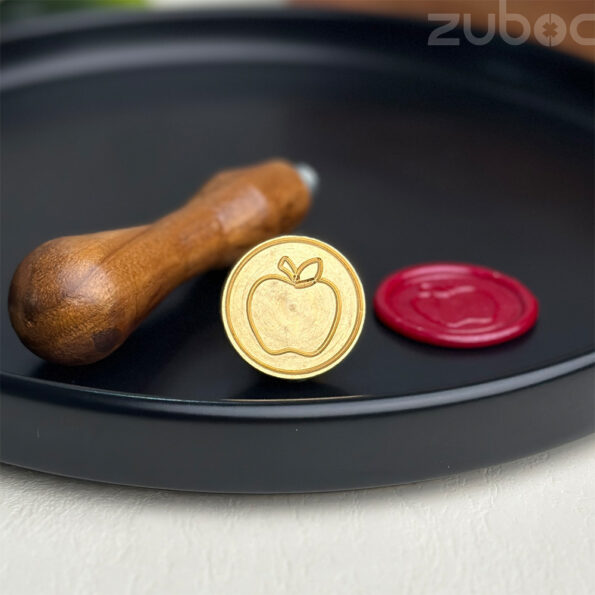 Apple wax seal stamp featuring a sturdy wooden handle -1