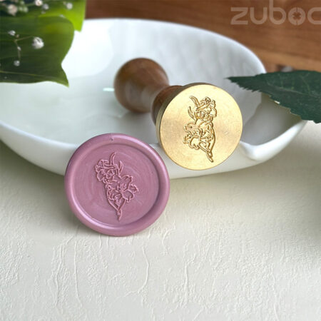 Colorful Bloom design wax stamp with teak wood handle for creative sealing projects by Zuboc