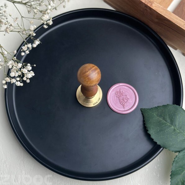 Bloom wax seal stamp with ergonomic wooden handle -3