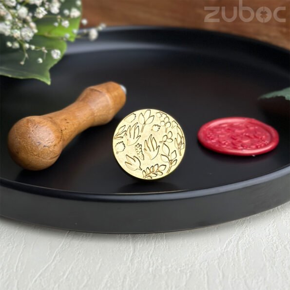 Botanical collection wax seal stamp with ergonomic wooden handle -1