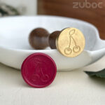 Cherry design wax seal stamp with a smooth wooden handle