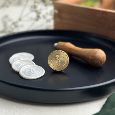 Duo ring wax seal stamp with smooth wooden handle