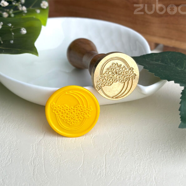 Flower basket wax seal stamp with smooth wooden handle