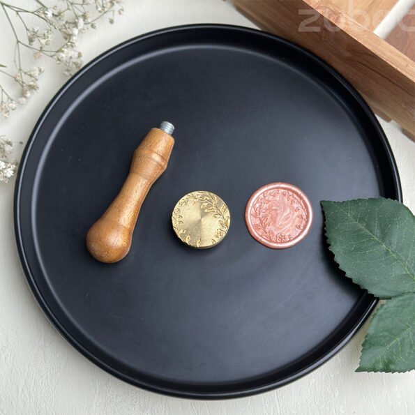 Flower bud wax seal stamp with smooth wooden handle -3