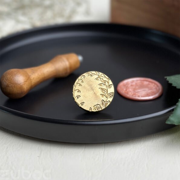 Flower bud wax seal stamp with smooth wooden handle -1