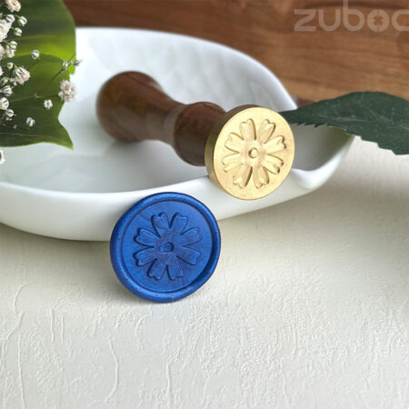 Flower wax seal stamp with smooth wooden handle