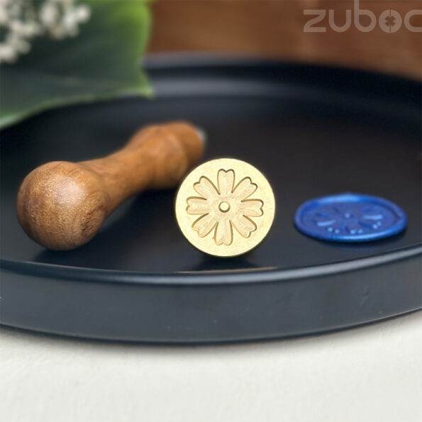 Flower wax seal stamp with smooth wooden handle -1