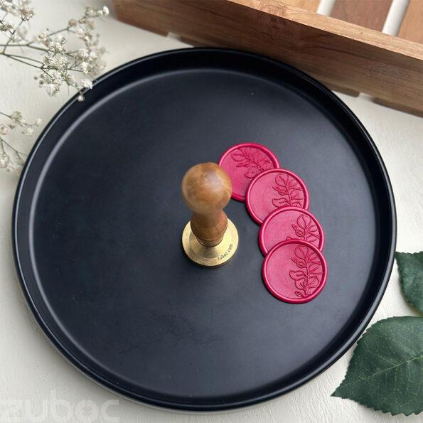 Foliage wax seal stamp with smooth wooden handle -3