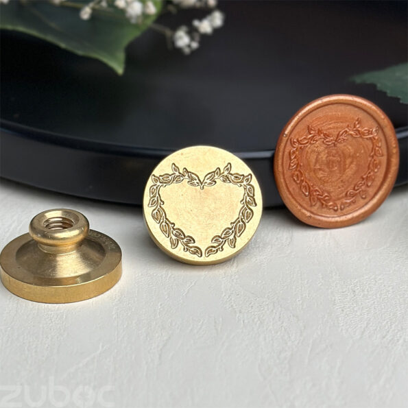 Heart Wreath Design Brass Wax Stamp Head without handle by Zuboc"