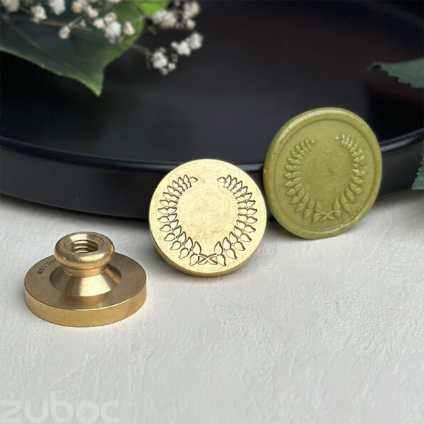 Elegant Laurel Brass Wax Stamp Head by Zuboc, Round, 3cm