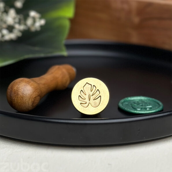 Monstera leaf design brass wax stamp head by Zuboc for crafting and invitations.