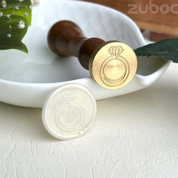 Ring wax seal stamp with a smooth wooden handle