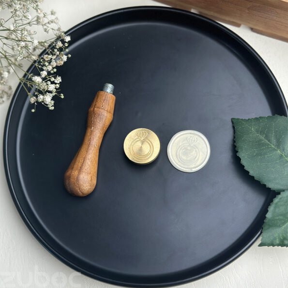 Ring wax seal stamp with a smooth wooden handle -2