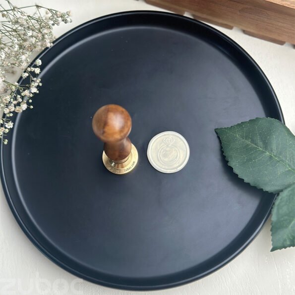Ring wax seal stamp with a smooth wooden handle -3