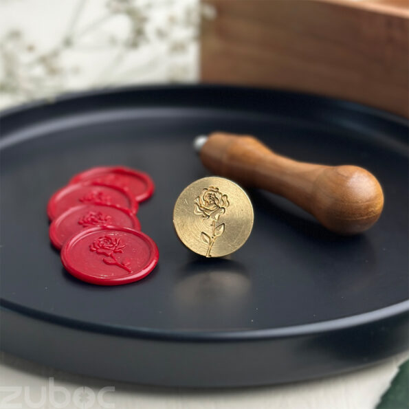 "Elegant Rose Stem Design on Brass Wax Stamp Head for Envelopes and Crafts"