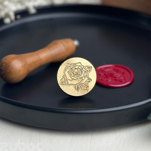 Rose wax seal stamp with a smooth wooden handle -1