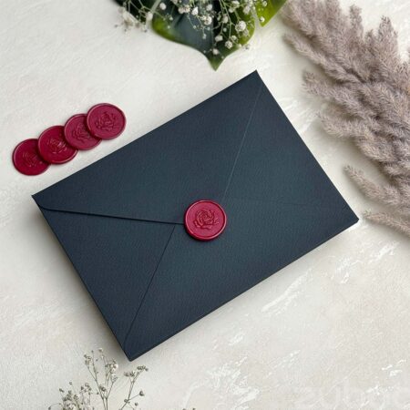 std black envelope with wine red rose wax seal