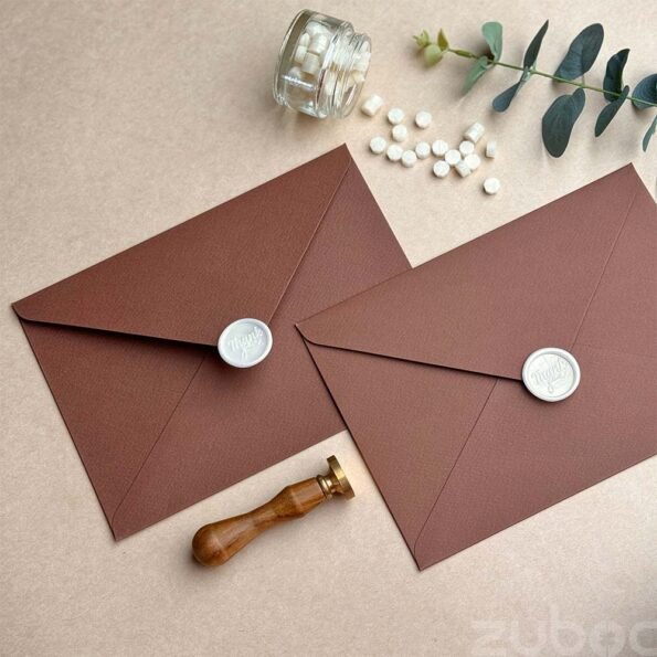 Chocolate brown envelope and pearl white thankyou wax seal -2