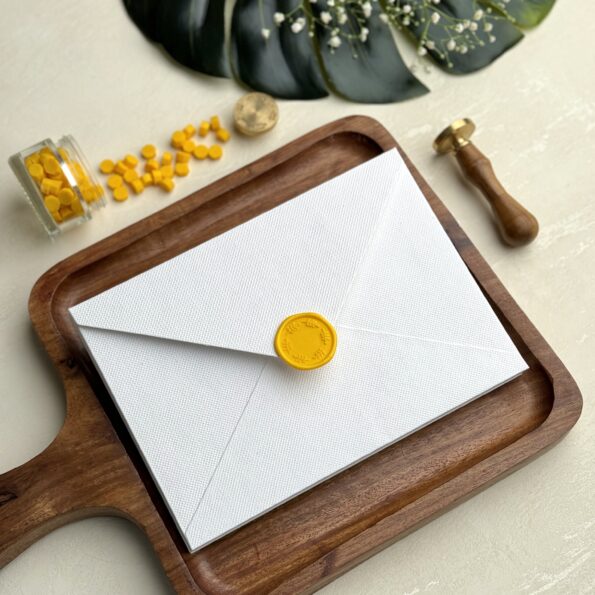 Snow white envelope and yellow gooseberry wax seal-2