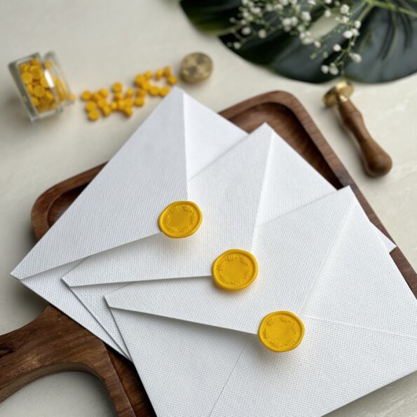 Snow white envelope and yellow gooseberry wax seal-3