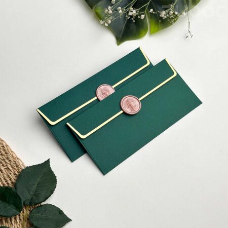 Forest green money envelope with rose gold branch wax seal-1