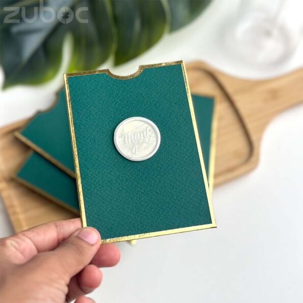 Forest green top tag envelope with pearl white thank you wax seal-2